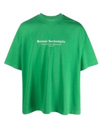 T-shirt à col rond imprimé vert Bonsai