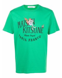 T-shirt à col rond imprimé vert MAISON KITSUNÉ