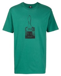 T-shirt à col rond imprimé vert Stussy