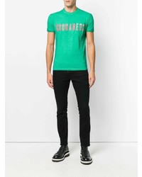 T-shirt à col rond imprimé vert DSQUARED2