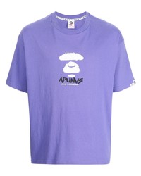 T-shirt à col rond imprimé violet clair AAPE BY A BATHING APE