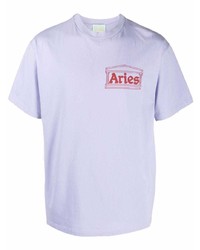 T-shirt à col rond imprimé violet clair Aries