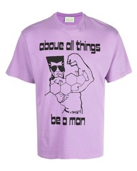 T-shirt à col rond imprimé violet clair Aries