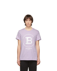 T-shirt à col rond imprimé violet clair Balmain