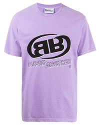 T-shirt à col rond imprimé violet clair Blood Brother