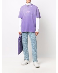 T-shirt à col rond imprimé violet clair MSGM