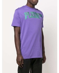 T-shirt à col rond imprimé violet clair Philipp Plein