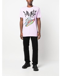 T-shirt à col rond imprimé violet clair Philipp Plein