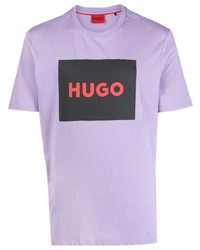 T-shirt à col rond imprimé violet clair Hugo