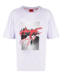 T-shirt à col rond imprimé violet clair Hugo