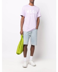 T-shirt à col rond imprimé violet clair MSGM