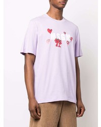 T-shirt à col rond imprimé violet clair MSGM