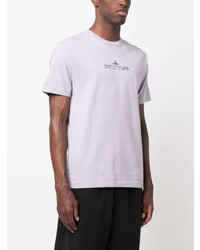 T-shirt à col rond imprimé violet clair Stone Island