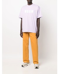 T-shirt à col rond imprimé violet clair MSGM