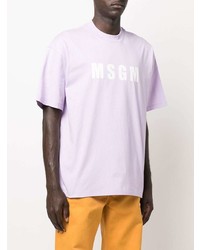 T-shirt à col rond imprimé violet clair MSGM