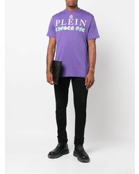 T-shirt à col rond imprimé violet clair Philipp Plein