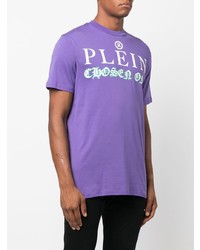 T-shirt à col rond imprimé violet clair Philipp Plein