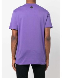 T-shirt à col rond imprimé violet clair Philipp Plein