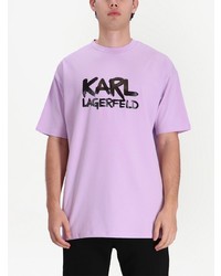 T-shirt à col rond imprimé violet clair Karl Lagerfeld