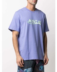 T-shirt à col rond imprimé violet clair MSGM