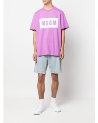 T-shirt à col rond imprimé violet clair MSGM