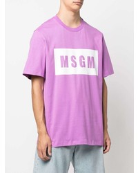 T-shirt à col rond imprimé violet clair MSGM