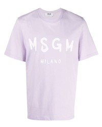 T-shirt à col rond imprimé violet clair MSGM