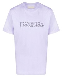 T-shirt à col rond imprimé violet clair Paura