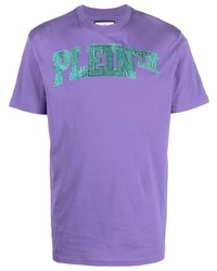 T-shirt à col rond imprimé violet clair Philipp Plein