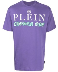 T-shirt à col rond imprimé violet clair Philipp Plein