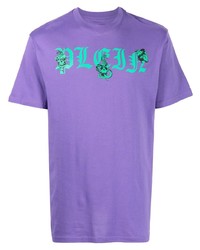 T-shirt à col rond imprimé violet clair Philipp Plein