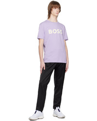 T-shirt à col rond imprimé violet clair BOSS