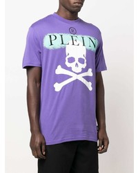T-shirt à col rond imprimé violet clair Philipp Plein