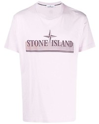 T-shirt à col rond imprimé violet clair Stone Island