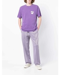 T-shirt à col rond imprimé violet clair Stussy