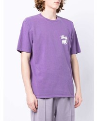 T-shirt à col rond imprimé violet clair Stussy