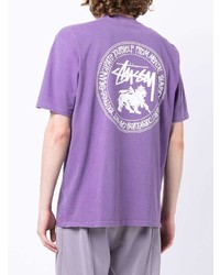 T-shirt à col rond imprimé violet clair Stussy