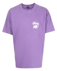 T-shirt à col rond imprimé violet clair Stussy