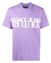 T-shirt à col rond imprimé violet clair VERSACE JEANS COUTURE