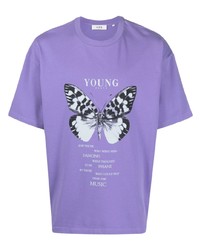 T-shirt à col rond imprimé violet clair YOUNG POETS
