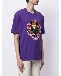 T-shirt à col rond imprimé violet AAPE BY A BATHING APE