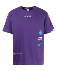 T-shirt à col rond imprimé violet AAPE BY A BATHING APE