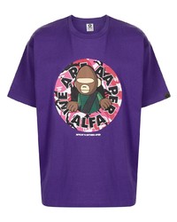 T-shirt à col rond imprimé violet AAPE BY A BATHING APE