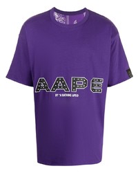 T-shirt à col rond imprimé violet AAPE BY A BATHING APE