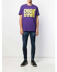 T-shirt à col rond imprimé violet DSQUARED2