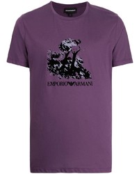 T-shirt à col rond imprimé violet Emporio Armani