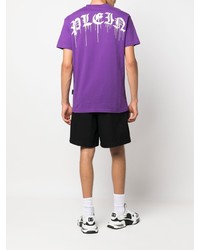 T-shirt à col rond imprimé violet Philipp Plein