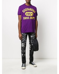 T-shirt à col rond imprimé violet DSQUARED2