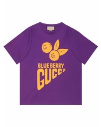 T-shirt à col rond imprimé violet Gucci