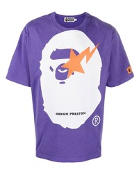 T-shirt à col rond imprimé violet Heron Preston